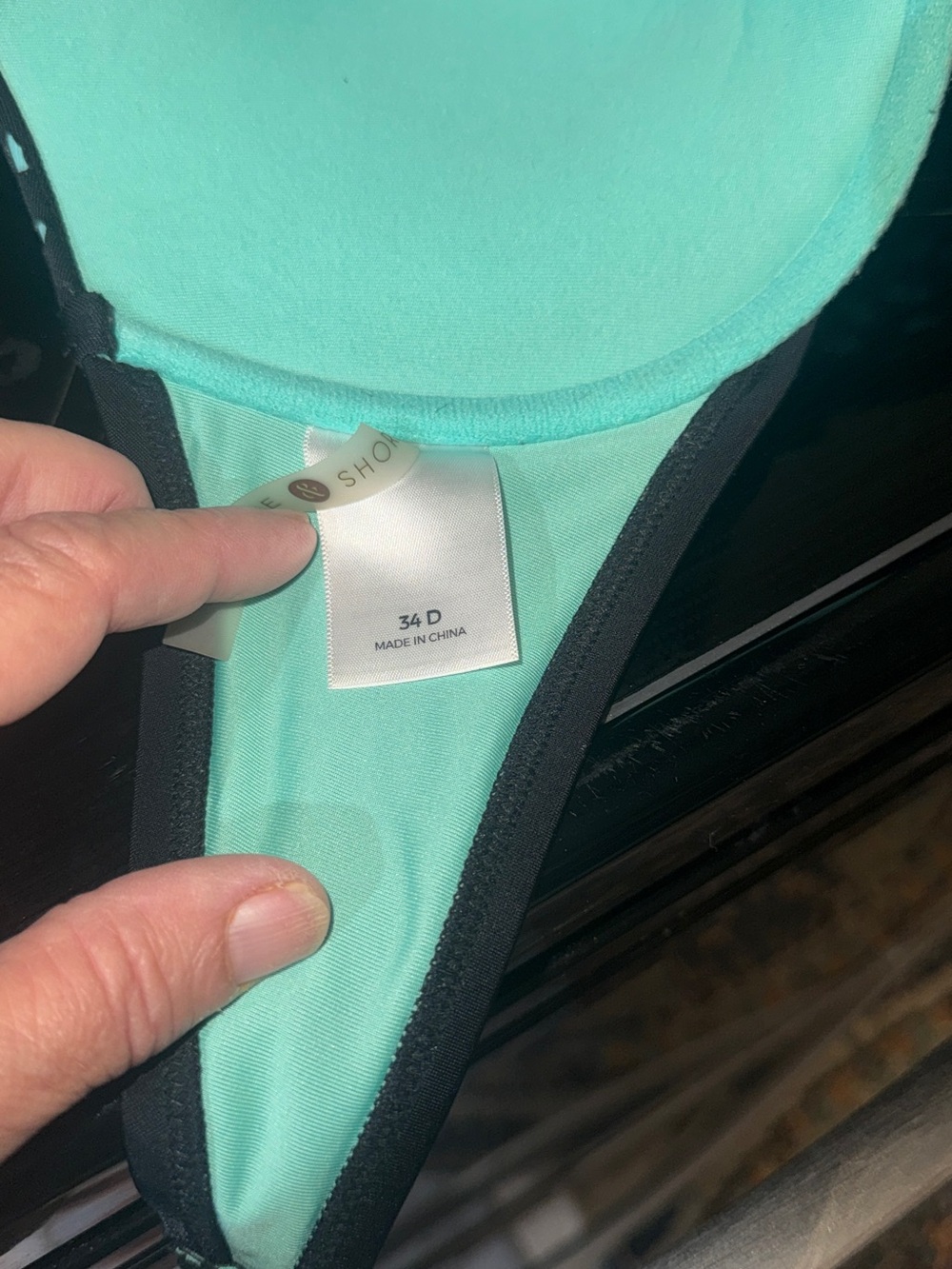 Black and Aqua Decorative Lace Molded swim top